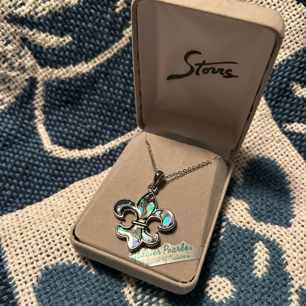 Fleur De Lys Paua Shell Pendant